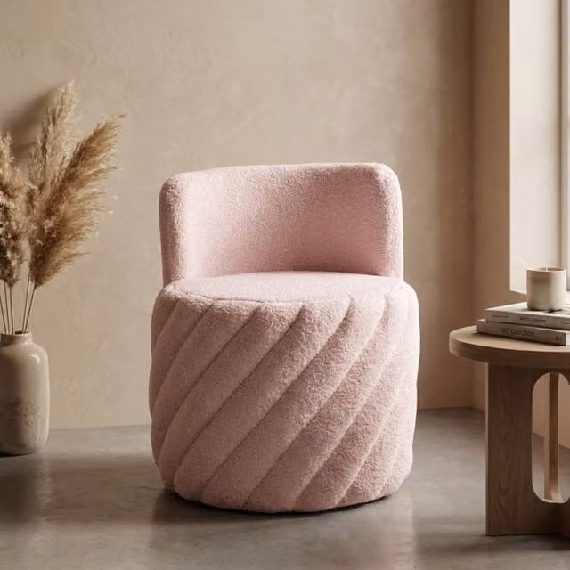 Garden Greatness Alex Swivel Blush Teddy Armchair in Pink Bouclé Fabric