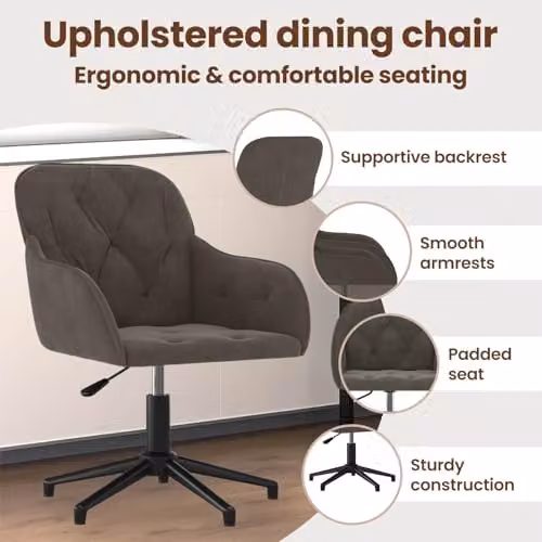 vidaXL Set of 2 Modern Velvet Dining Chairs in Dark Grey with Armrests, W/D/H: 55 x 59.5 x 77 cm – 3