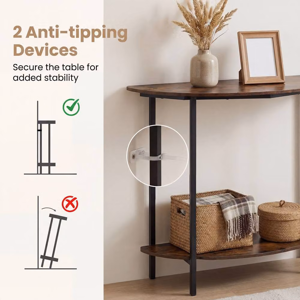 Costway 2-Tier Industrial Half-Moon Console Table in Brown – 4
