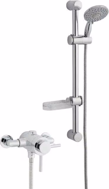 Clifton Chrome Exposed Single Lever Mixer Shower Set with Adjustable Wall Hung Slide Rail Kit in Silver