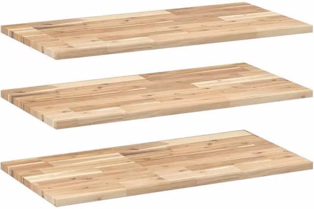 Berkfield Home Set of 3 Floating Shelves in Brown Untreated Solid Acacia Wood, W/D/H: 60 x 40 x 2 cm