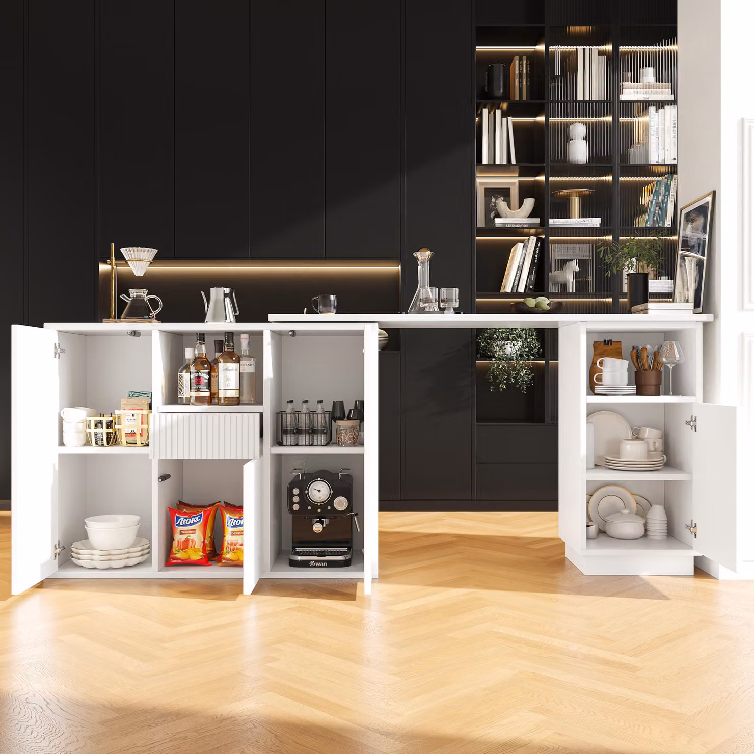Aosom UK White Marble-Effect Bar Table with 360 Degree Swivel Top and Slim Storage, W: 198.5 cm, D: 30 cm, H: 72.5 cm – 4