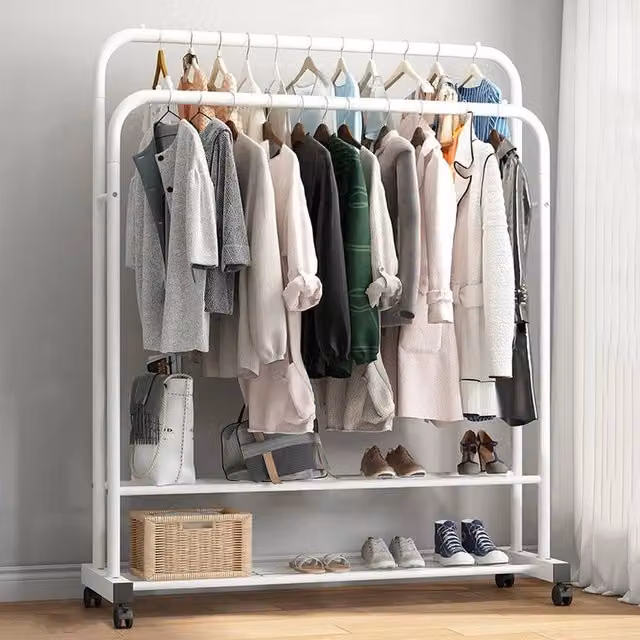 PAWNORA Double Rods Clothes Hanging Rack, White, H 155.0 cm x W 80.5 cm – 1