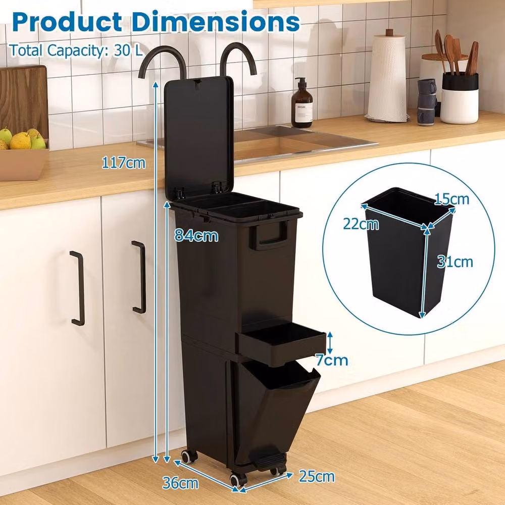 VOGREX Multi Kitchen Bin with Pedal and Tilt Bottom in Black – 2