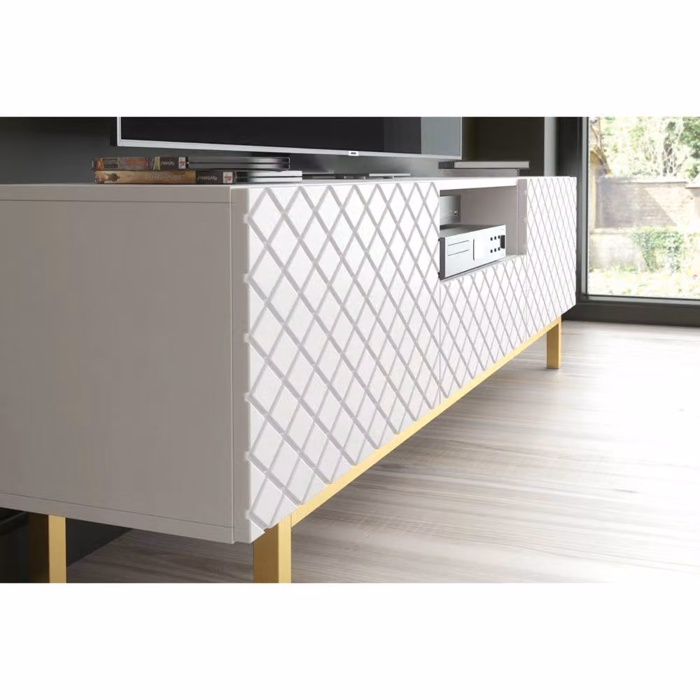 Creative Furniture Diamond Luxe Modern Geometric TV Unit in White and Gold, W: 180 cm, D: 35 cm, H: 50 cm – 3