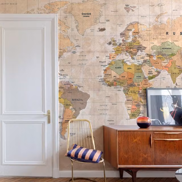 Grandeco World Map 7 Lane Textured Vinyl Mural, Multicolour, W: 280 cm, H: 371 cm – 1
