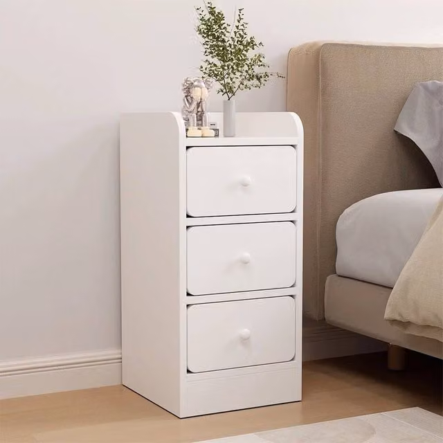 EONLION White 3 Drawer Chest of Drawers and Bedside Table, Width: 100 cm