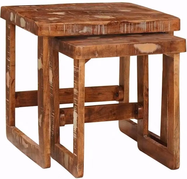 Berkfield Home Beautiful Multicolour Solid Reclaimed Wood End Tables with Nested Tops