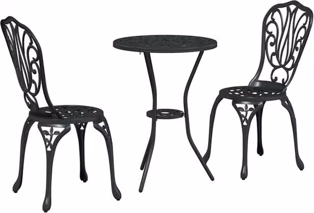 Berkfield Home 3-Piece Classic Garden Bistro Set in Matt Black Powder Coated Aluminium – 1