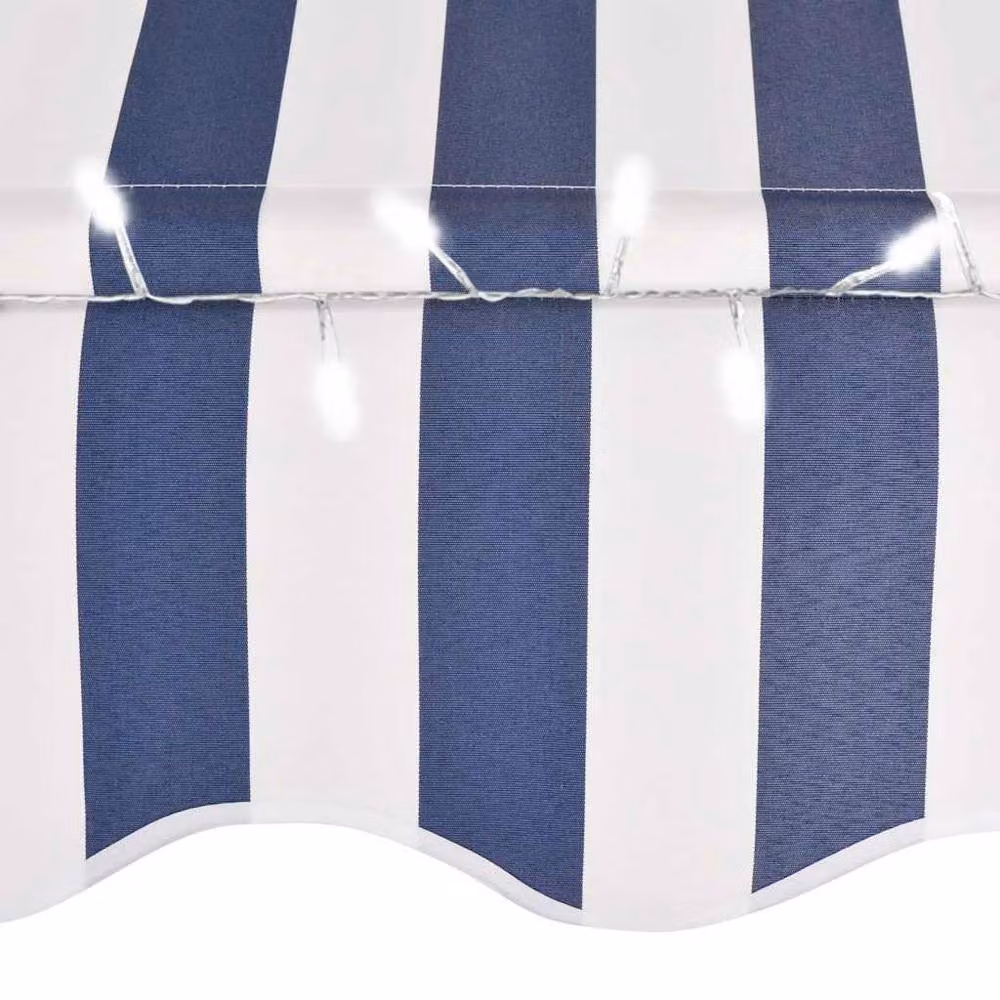 Berkfield Home Manual Retractable Awning with LED, Blue and White Striped Polyester and Steel, Width: 200 cm – 3