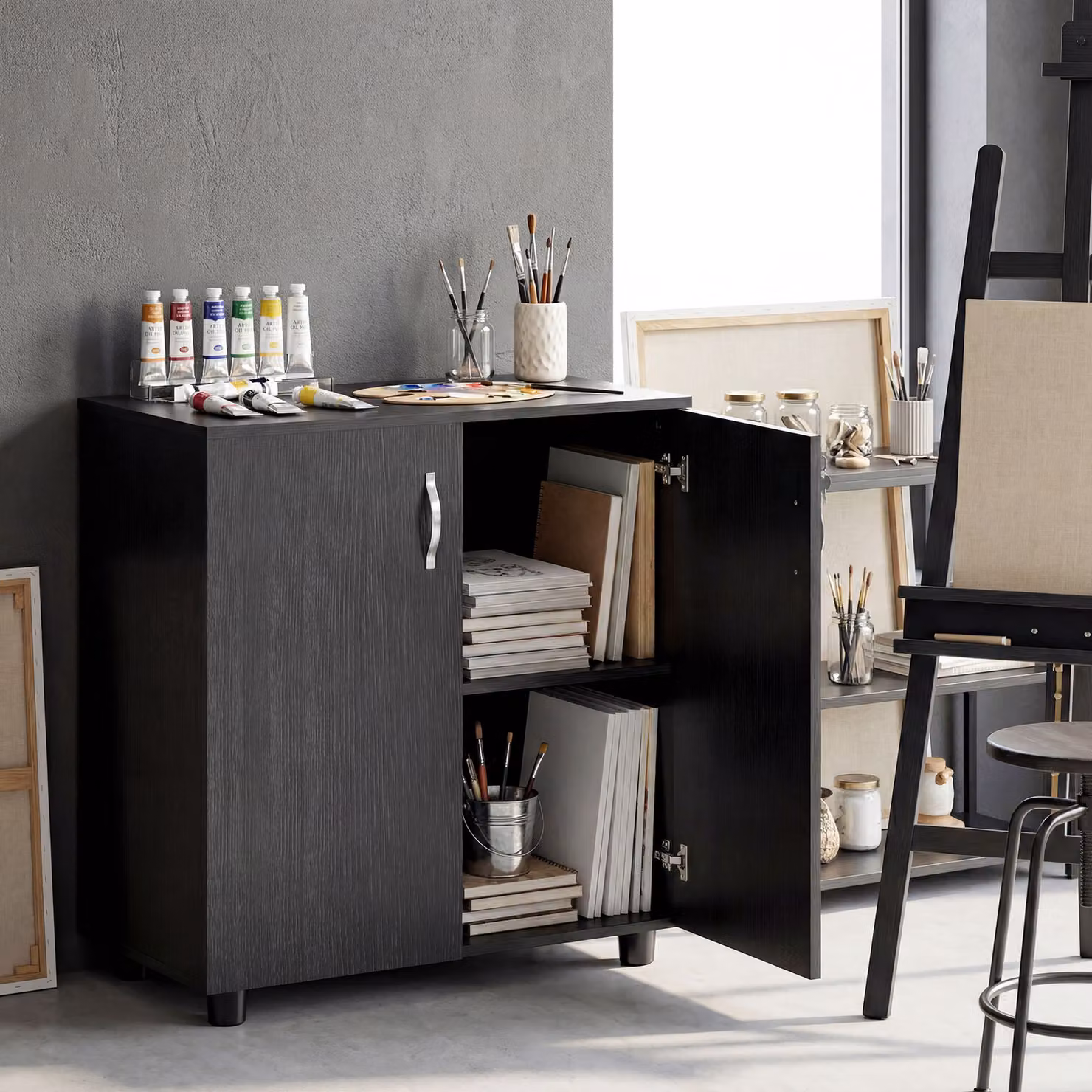 HOMCOM Black Lockable File Cabinet with Hinged Doors and Internal Shelves, W/D/H: 80 x 40 x 80 cm – 9