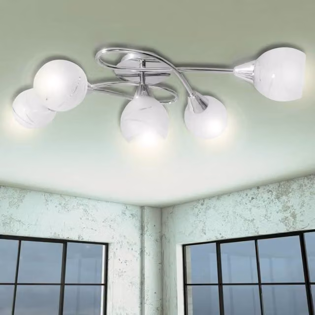 Berkfield Home Modern Ceiling Lamp with Transparent Glass Spheres in White and Chrome for 5 E14 Bulbs – 1
