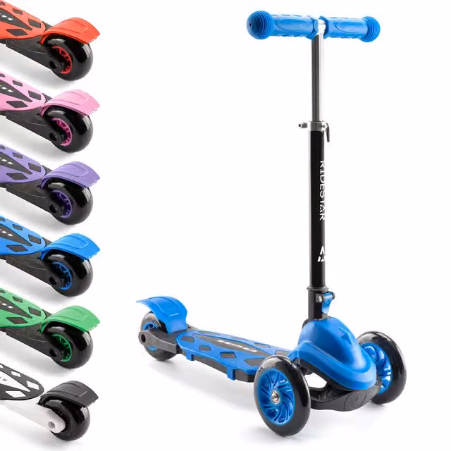 RideStar Cruise Blue 3 Wheeled Foldable and Height Adjustable Metal Motor Scooter