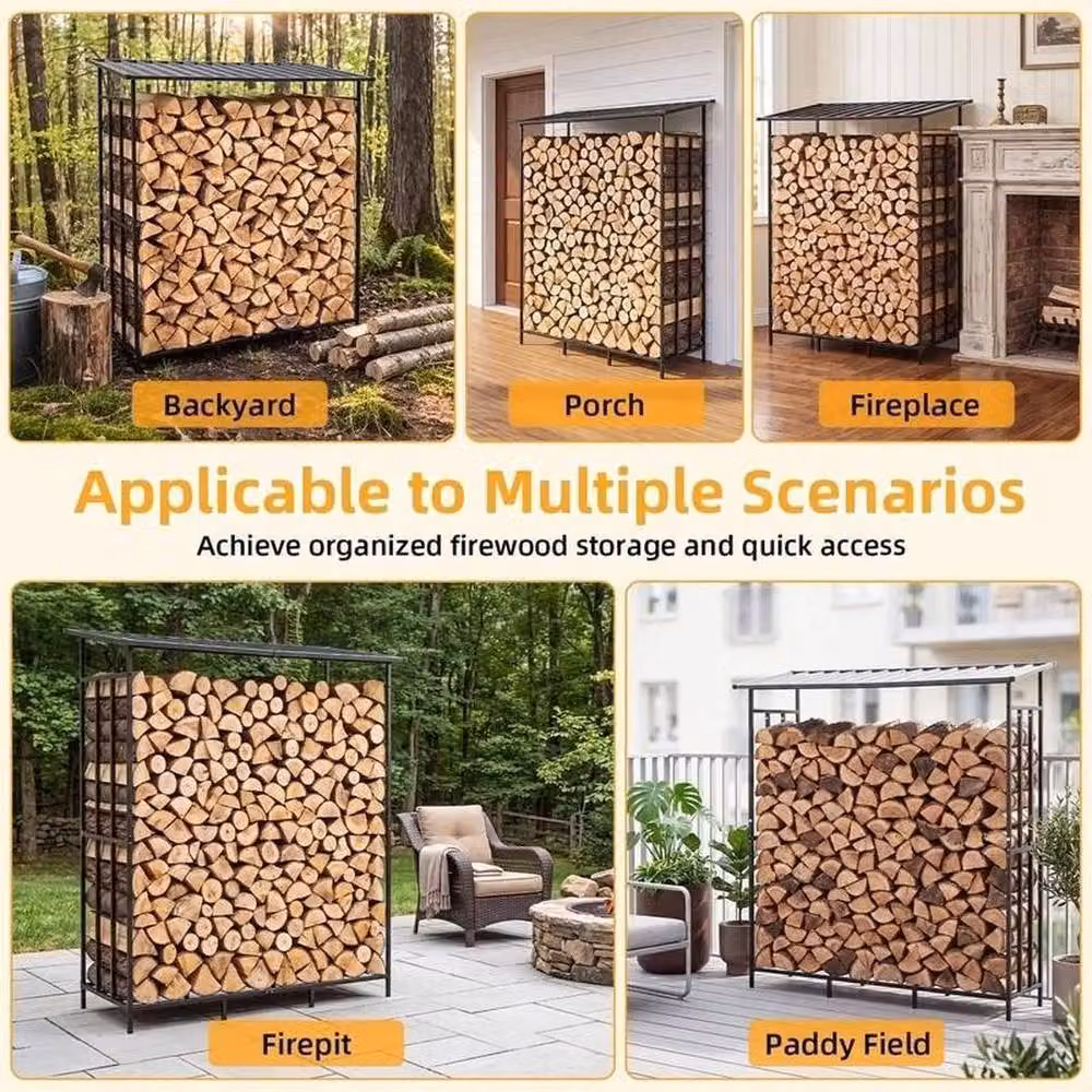 SPETLEK Heavy Duty Large Firewood Rack for Garden Storage, Black, W/D/H: 182 x 70 x 183 cm – 2