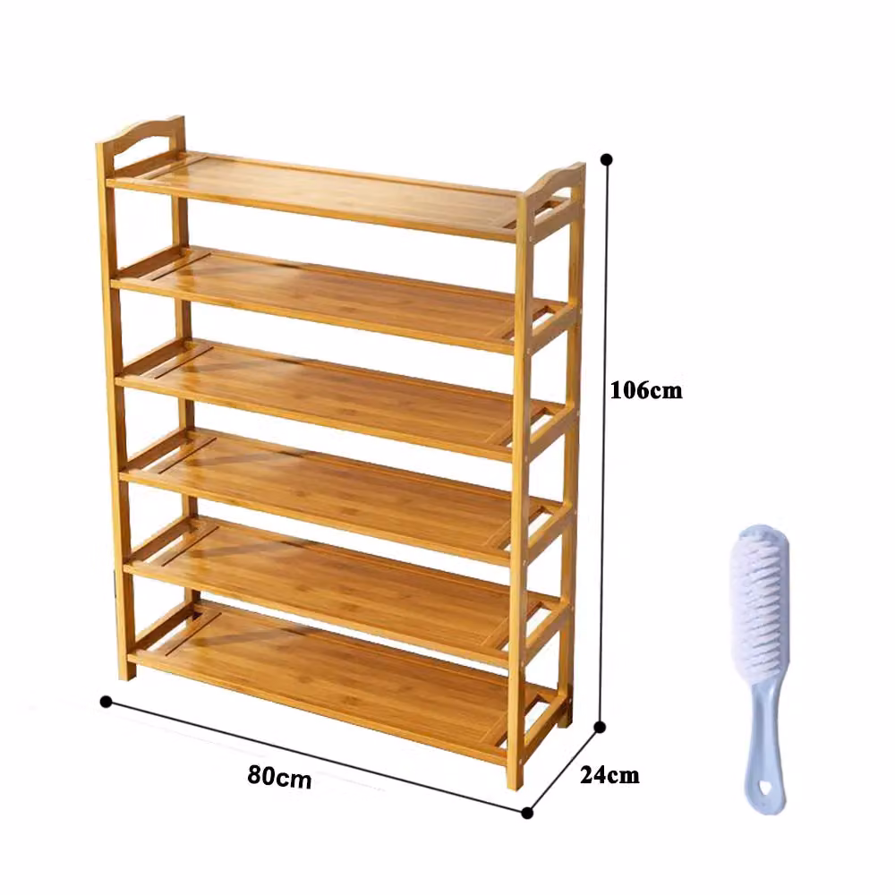 VOGREX 6-Tier Bamboo Shoe Rack and Footwear Organiser in Brown – 2