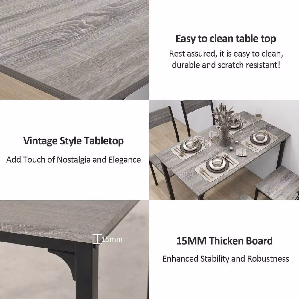 Kelvenix 5-Piece Modern Grey Dining Table and Chairs Set – 3