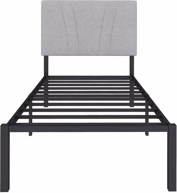 NESTLUNE Single Bed Frame with Upholstered Headboard in Black, W/D/H: 90 x 190 cm – 1