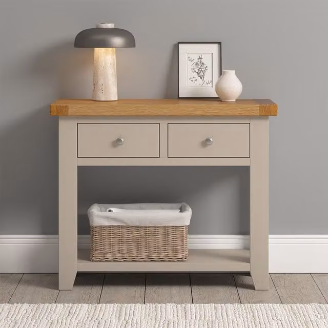 Seconique Windsor 2 Drawer Console Table in Oak and Beige