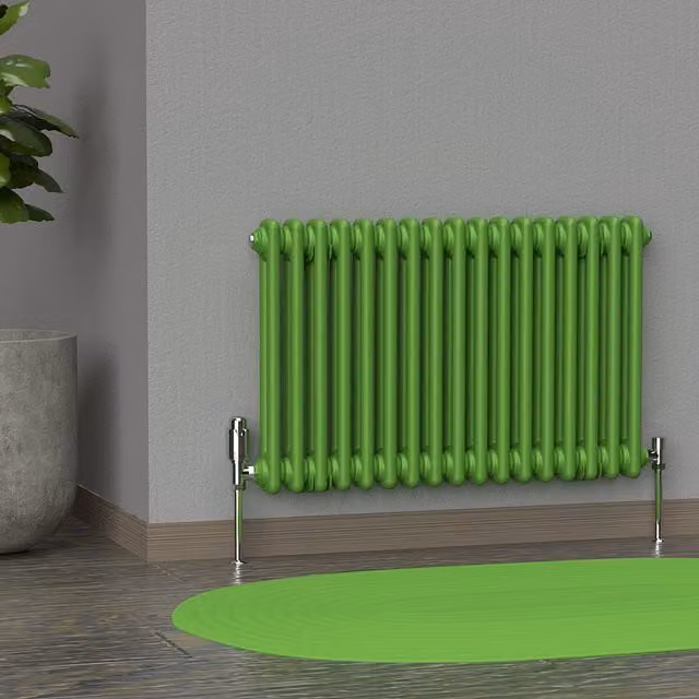 Lux Heat Horizontal 2 Column Steel Radiator in Green, W: 78.5 cm, H: 50 cm