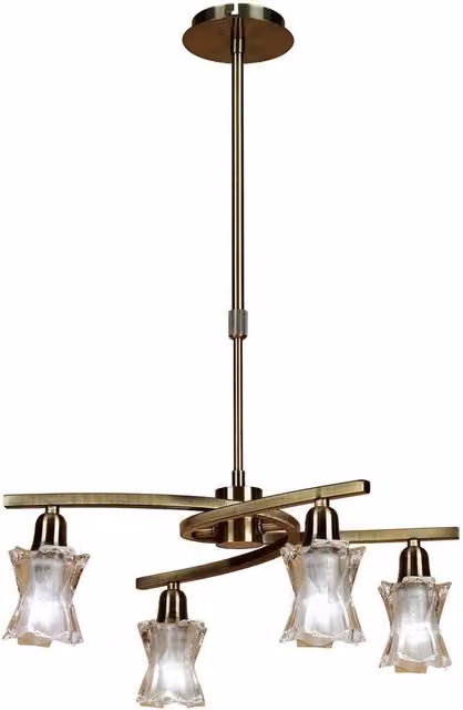 Netlighting Alaska 4 Light Convertible Pendant to Semi Flush Ceiling Light in Antique Brass and Bronze with Transparent Glass