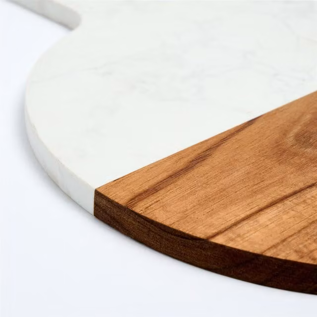 OHS Acacia Wood and White Marble Composite Cutting Board, 35 cm