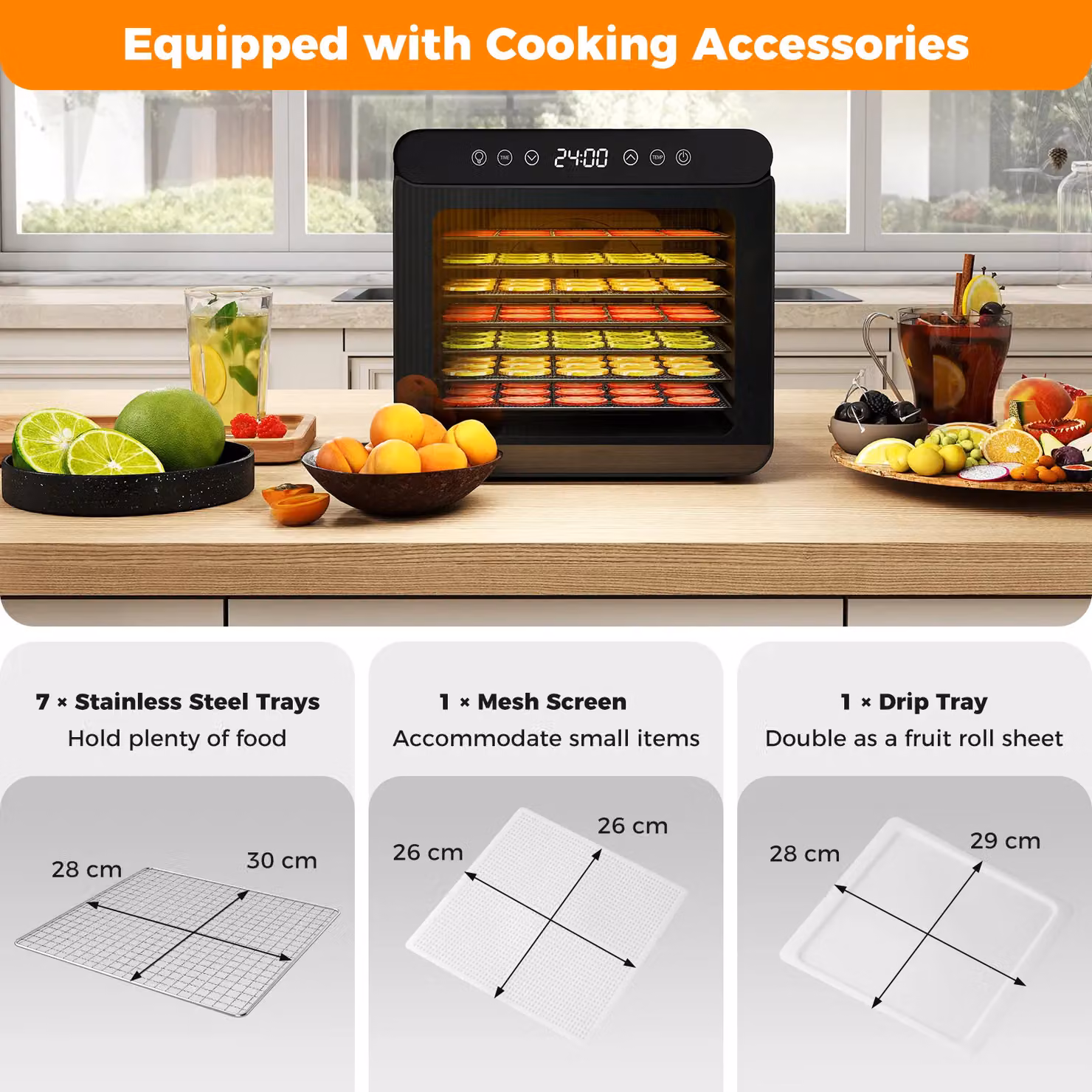 Gymax Food Dehydrator with 7 Stainless Steel Trays and 1-24H Timer in Silver – 10