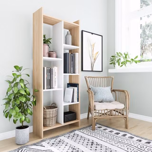 Decorotika Modern 4-Tier Freestanding Bookshelf in White and Petrol with Back Panel, H 160 cm