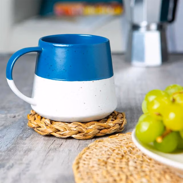 Nicola Spring Blue Dipped Flecked Stoneware Belly Mugs, 370ml, Pack of 4