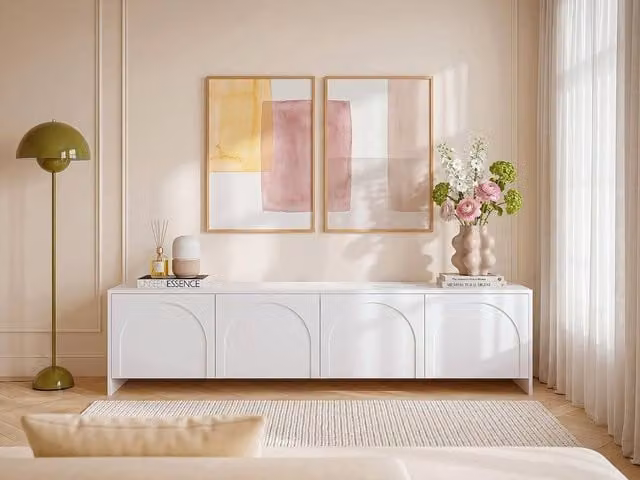 Maison Céphy Nalyra Modern White TV Unit with 4 Doors, W: 198.0 cm, D: 40.0 cm, H: 50.0 cm – 1