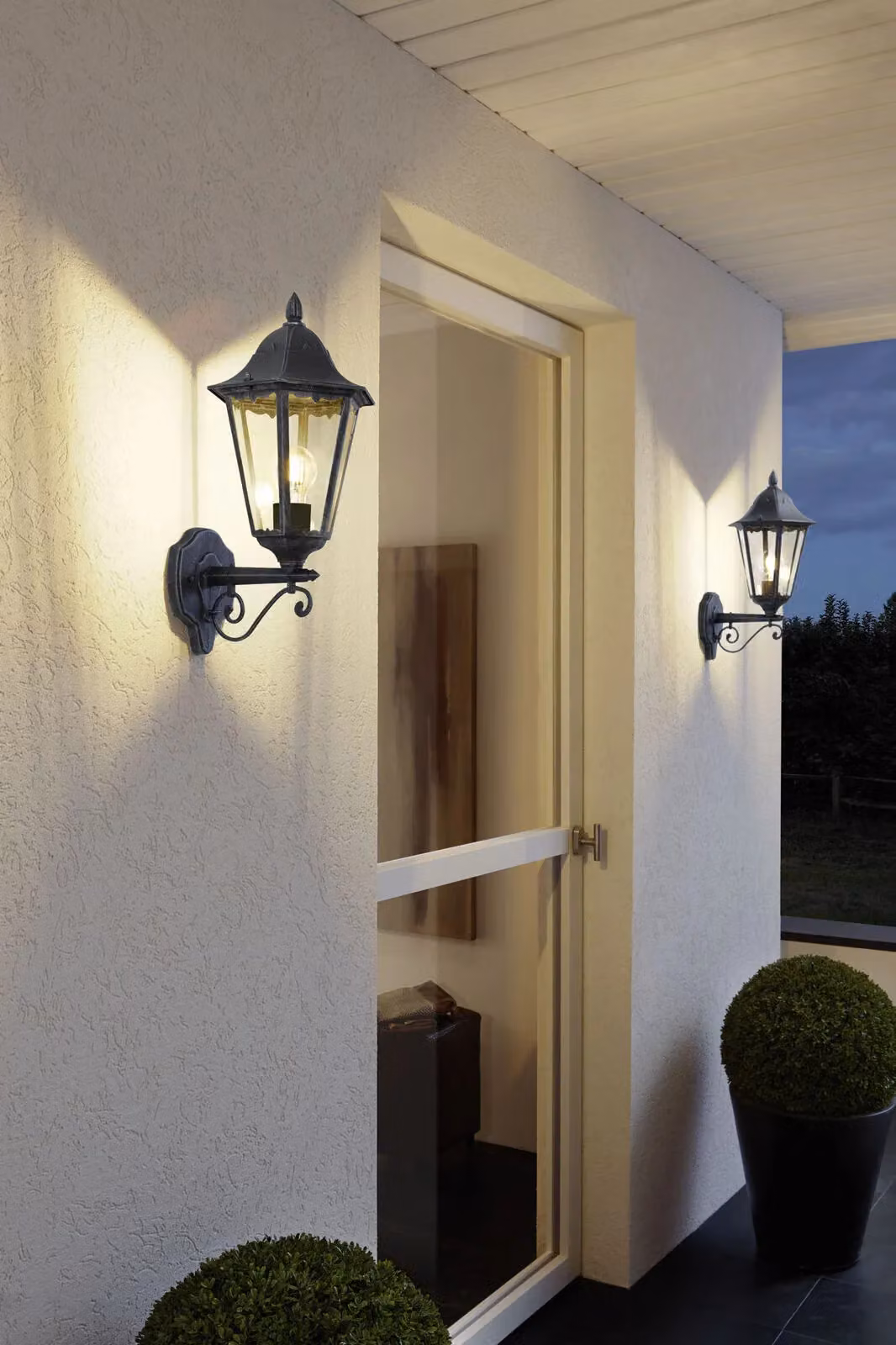Loops 2 Pack IP44 Outdoor Wall Lanterns in Black and Silver Patina with Glass and Aluminium Construction, E27 60W Up Light – 3