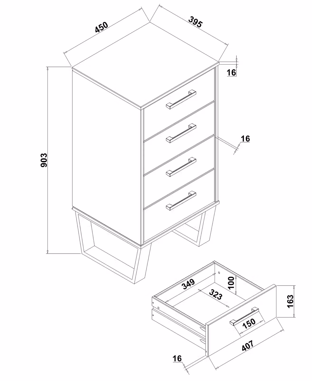 Core Products Texas 4 Drawer Narrow Chest of Drawers in Grey Waxed Pine – 3