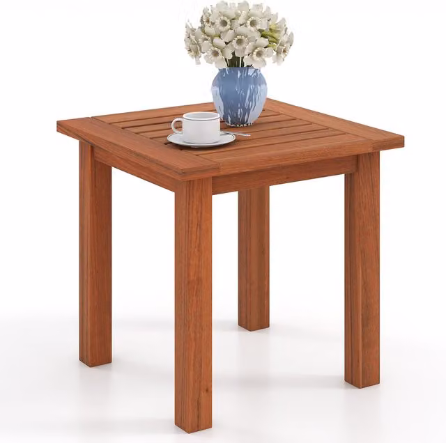 COSTWAY Modern Brown Wood Outdoor Square Side Table