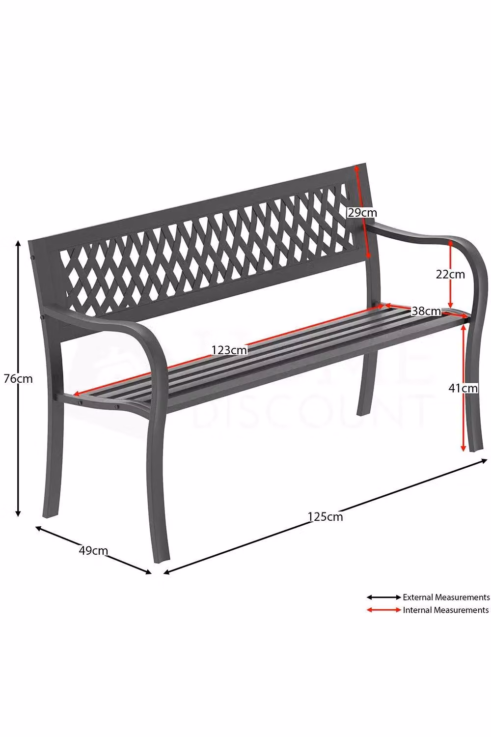 Home Discount Vida 3 Seater Steel Garden Bench with Lattice Design in Black – 2