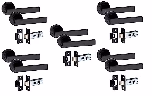 Golden Grace Delta Door Handles with 2.5 inch Latch, 5 Pairs, Matt Black Finish