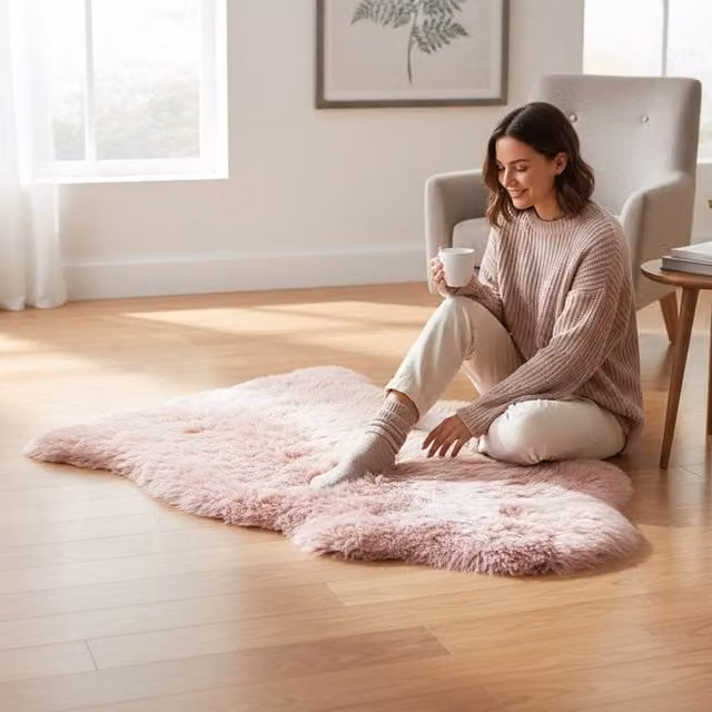 Infinity Leather Pink Natural Sheepskin and Wool Single Rug, W: 90 cm, D: 60 cm – 1