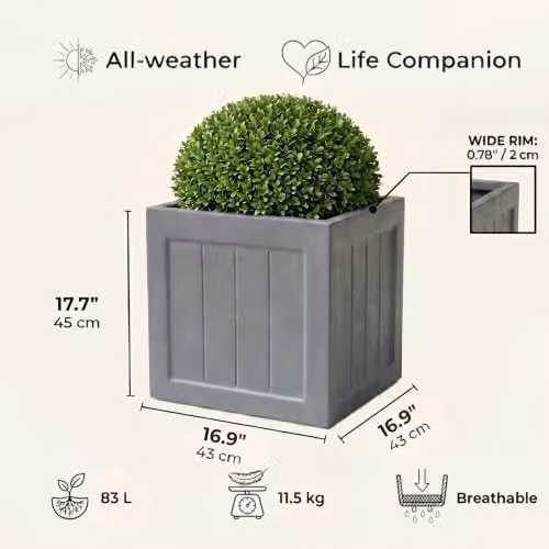 IDEALIST Large Square Planter in Grey Reinforced Stone, 45 cm – 7