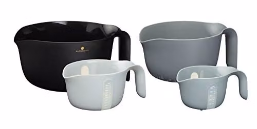MasterClass Smart Space 4-in-1 Nesting Mixing Bowl, Colander and Measuring Jug Set in Black and Grey