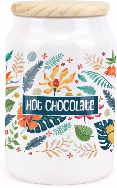 Purely Home Tropical Floral Ceramic Hot Chocolate Storage Canister in Green and White