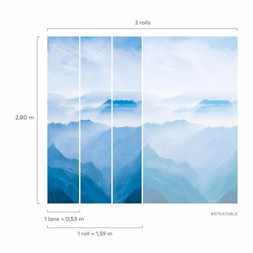 Grandeco Mountain Fog Landscape Textured Wallpaper Mural, Blue and White, W: 280 cm, H: 159 cm – 3