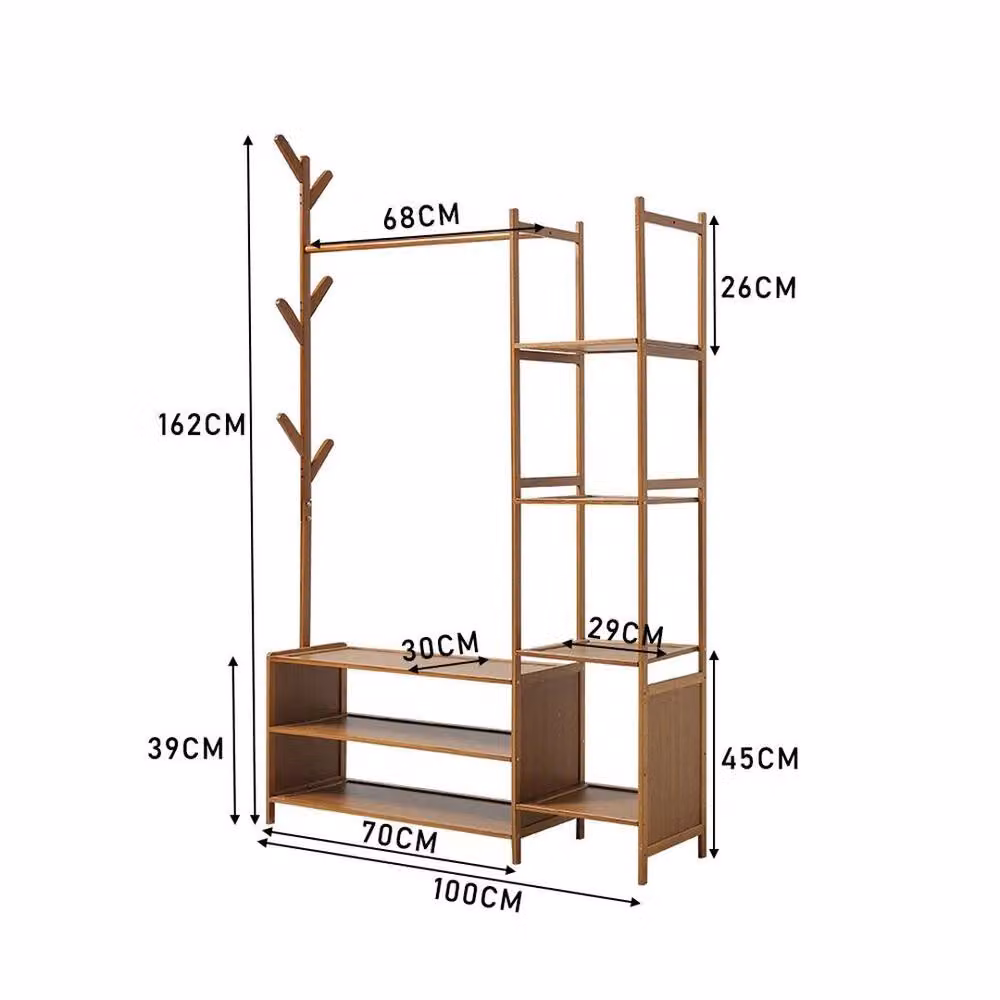 EONLION Bamboo Clothes Rail with Storage Shelf in Brown, Width: 50 cm – 2