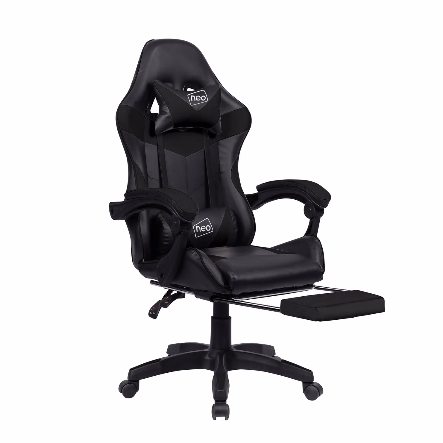 Neo Foot Turbo Massage PC Gaming Chair with Footrest and Headrest in Black and Blue Synthetic Leather – 2
