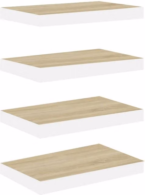 Berkfield Home Floating Wall Shelves, 4 Piece Set in Oak and White, W/D/H: 50 x 23 x 3.8 cm