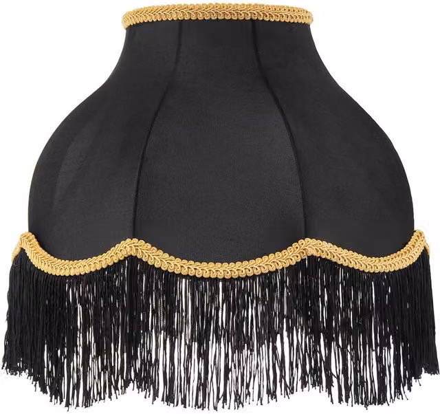 Happy Homewares Classic Chic Victorian Style Dome Lamp Shade in Black Elasticated Fabric with Gold/Brass Details, Diameter: 35 cm
