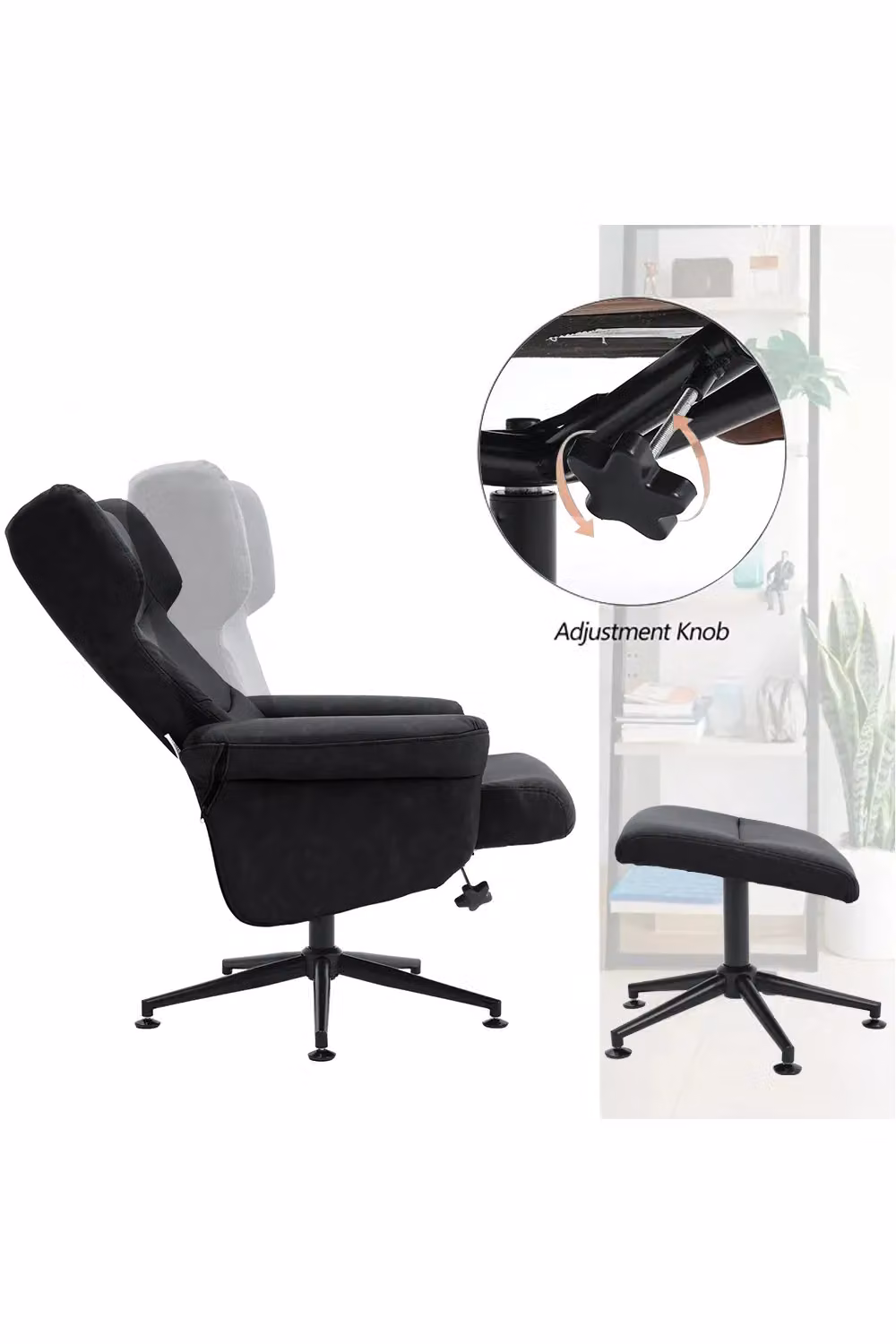 Living and Home Black Faux Leather Swivel Armchair with Matching Footstool – 3
