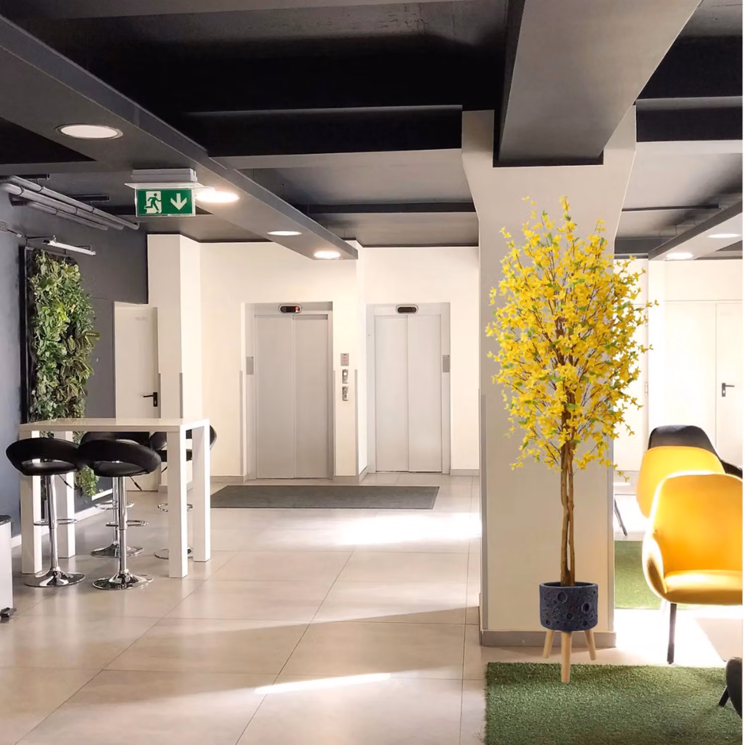 Pegdev 150cm Artificial Forsythia Tree in a Lunar Black Planter, Yellow – 4