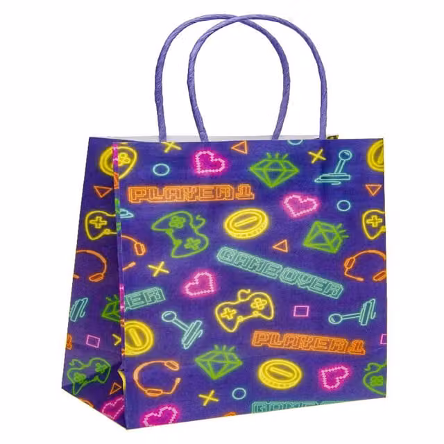 LG-Imports Pack of 12 White and Multicolour Gamer Design Paper Gift Bags for Children
