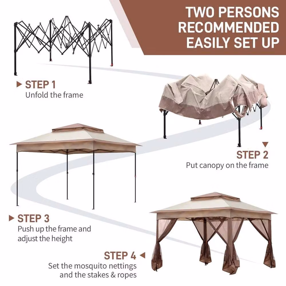 Kelvenix Metal Garden Gazebo Party Canopy Tent in Beige, W: 3.3 m, H: 2.65 m – 3