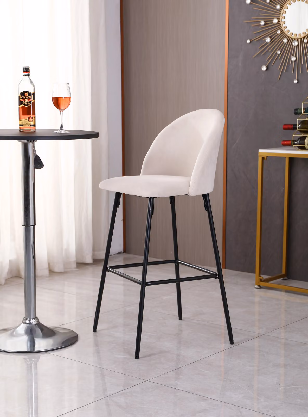 Nordlys Set of 2 Scandinavian Metal and Beige Bouclé Fabric Bar Stools – 2