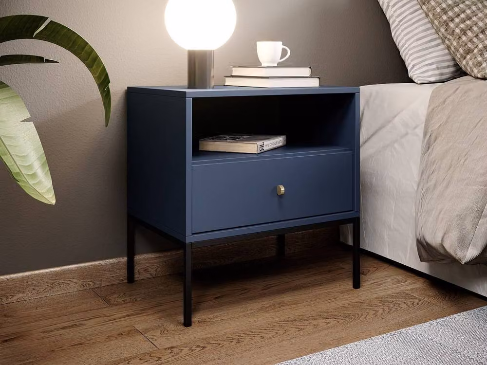 Vente-unique Bogdan Bedside Table with 1 Drawer and 1 Compartment in Midnight Blue – 3
