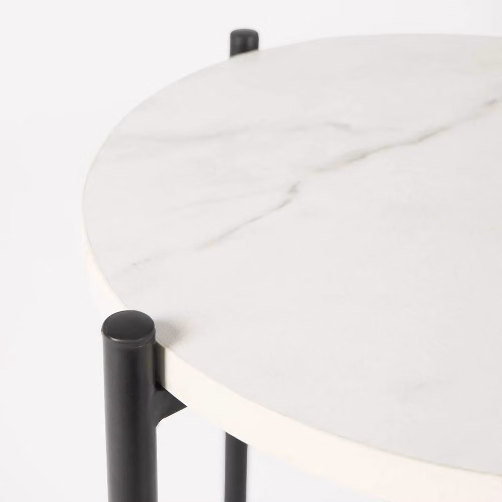 FORGEVIO Round Side Table with White Marble Top, W/D/H: 35 x 35 x 45 cm – 2